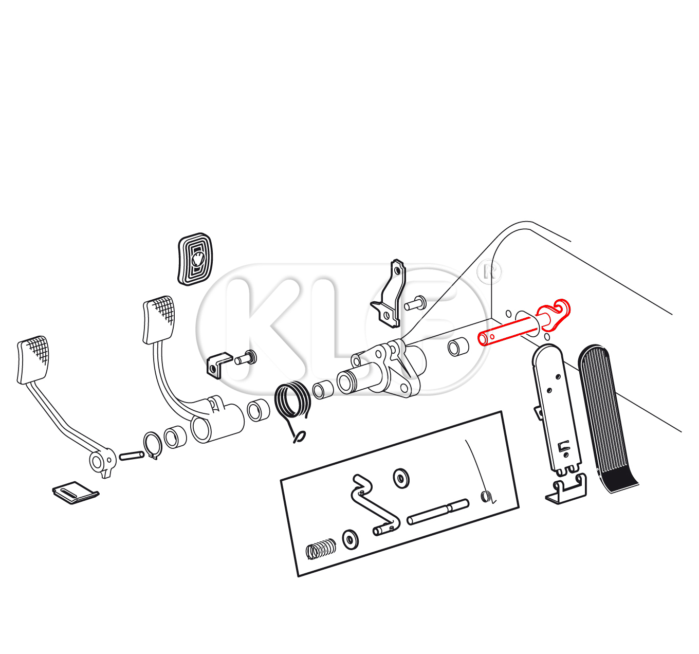 Shaft for Clutch Pedal, year 57 (from chassis # 1600440) - 64 (to chassis # 6465662)