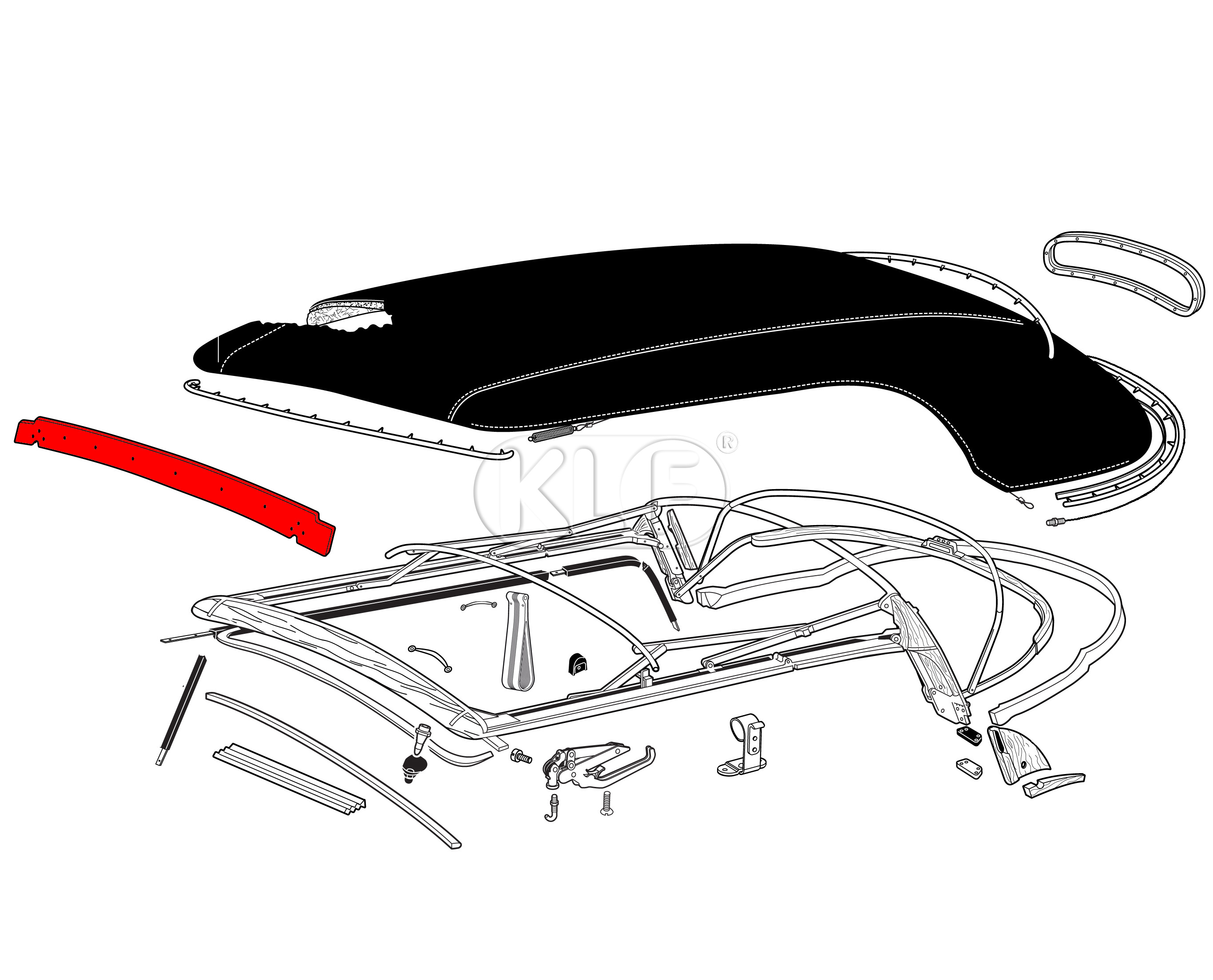 Cover for Header Bow inside, white, convertible year 8/71-7/72