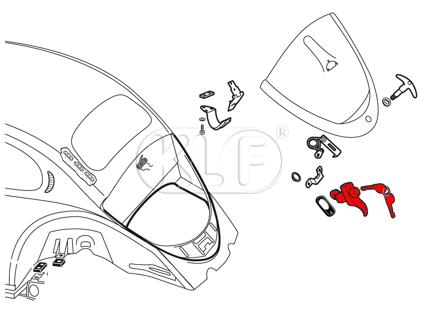 Handle for Deck Lid with 2 keys, Top Quality, year 08/71 on