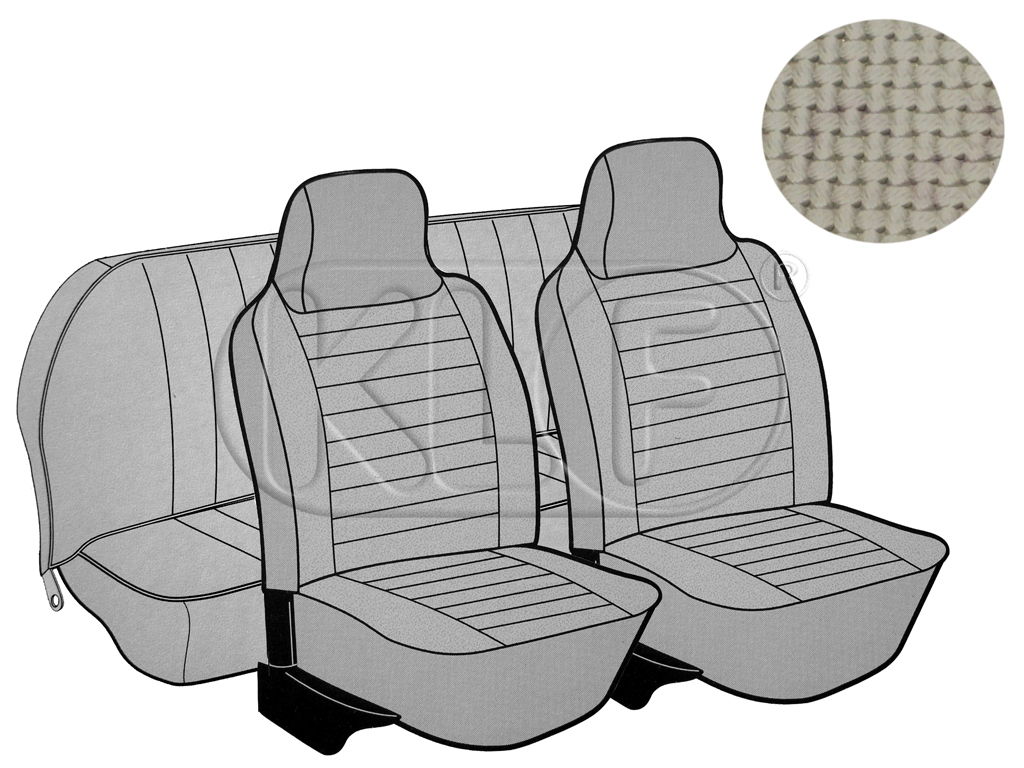 Sitzbezüge vorne und hinten, Cabrio, Korbmuster, altweiß, mit integrierter Kopfstütze, Satz, Bj. 08/73 - 07/75