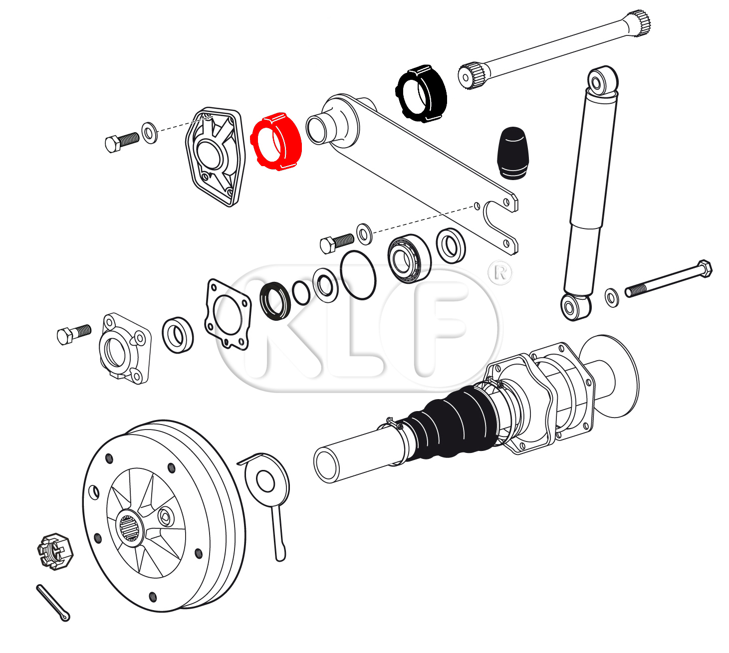 Rubber Bushing Torsion Arm, for heavy duty applications, outer left year 8/59-7/68, inner right year 8/59 on