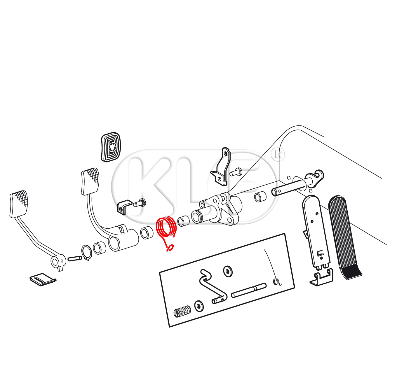 Brake Pedal Return Spring, year 8/57-7/65