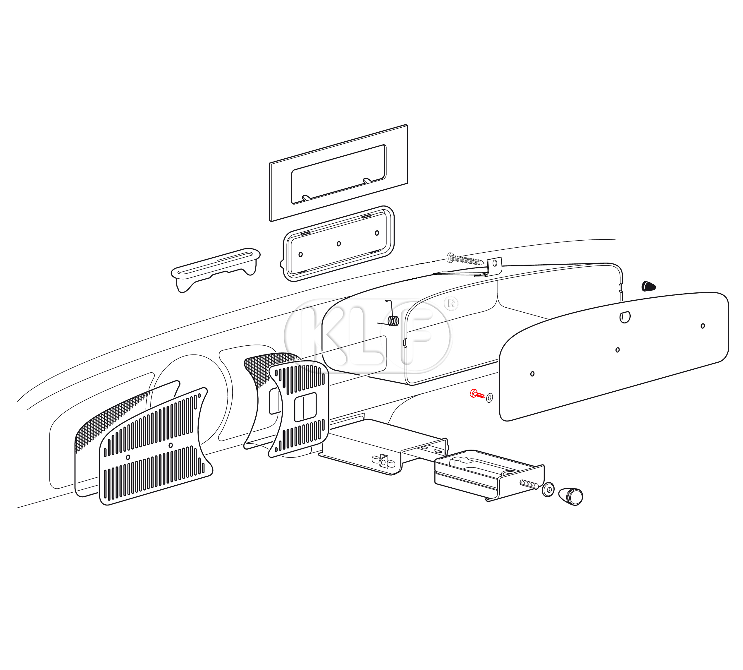 Glove Box Door Screw, year 8/57 on (not 1303) and Gas Flap year 08/67 on