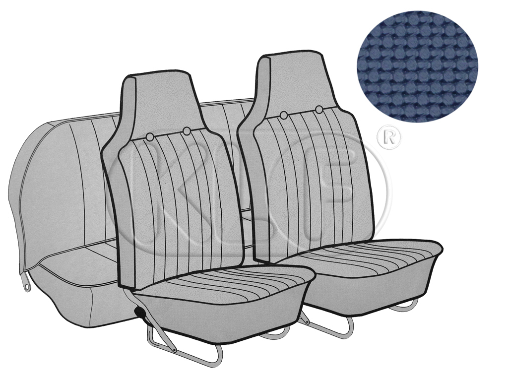Sitzbezüge vorne und hinten, Cabrio, Korbmuster, blau, mit integrierter Kopfstütze, Bj. 12/66 - 07/69