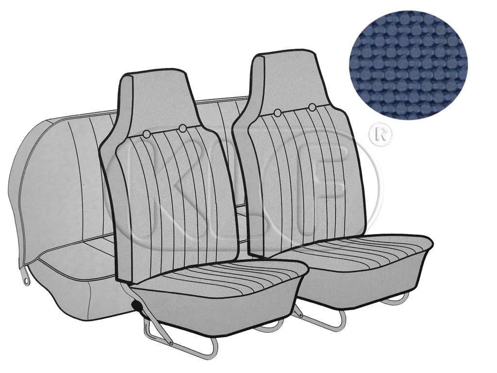 Seat Covers, front+rear, basket weave, convertible, with integr. headrest year 12/66-7/69, blue