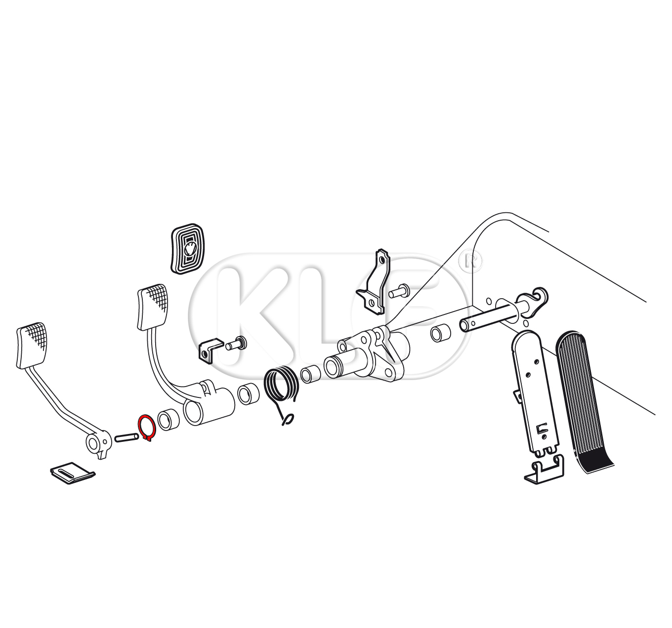 Security ring for brake pedal, year 08/57 on 