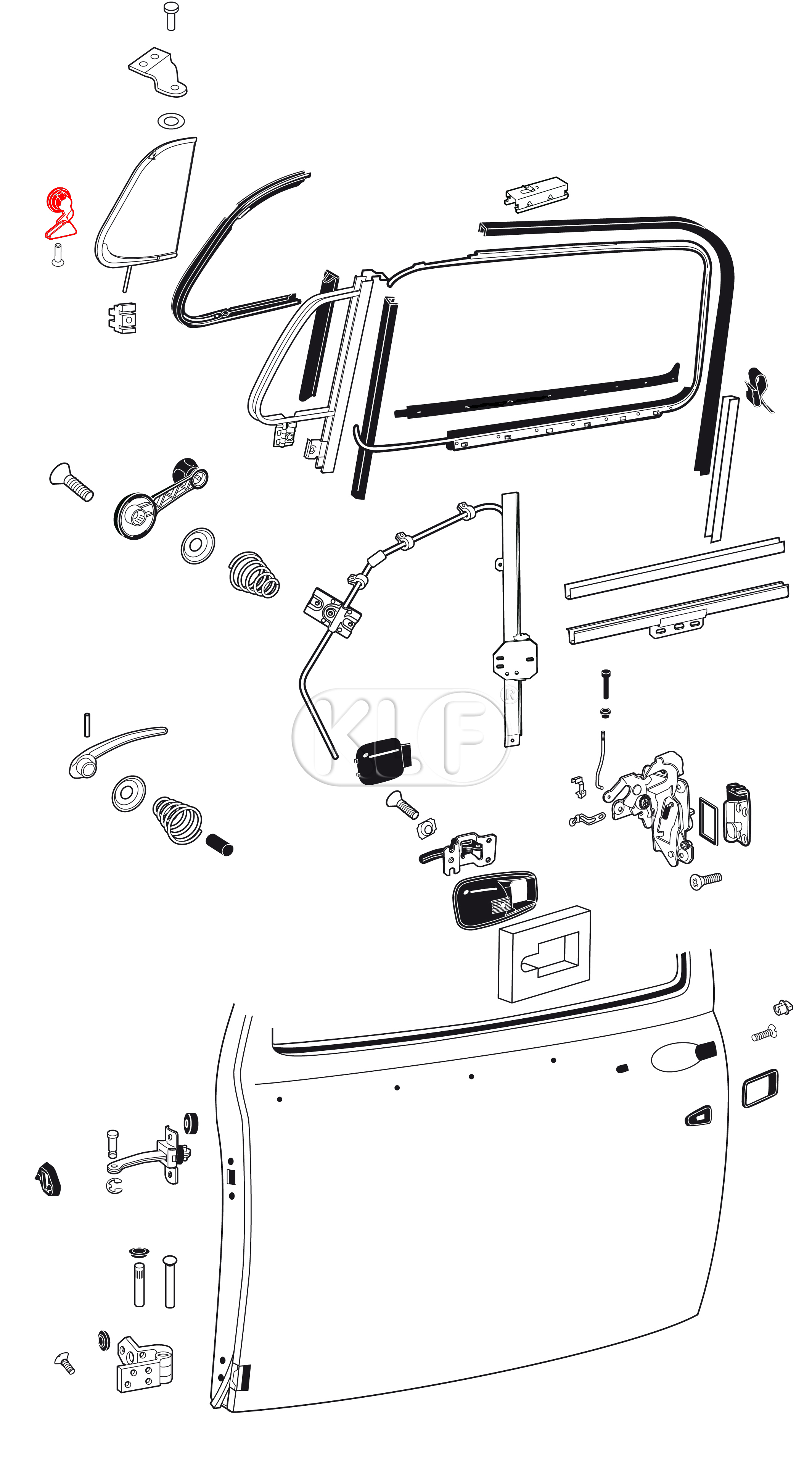 Lock Assembly for Vent Wing left, year 8/67 on