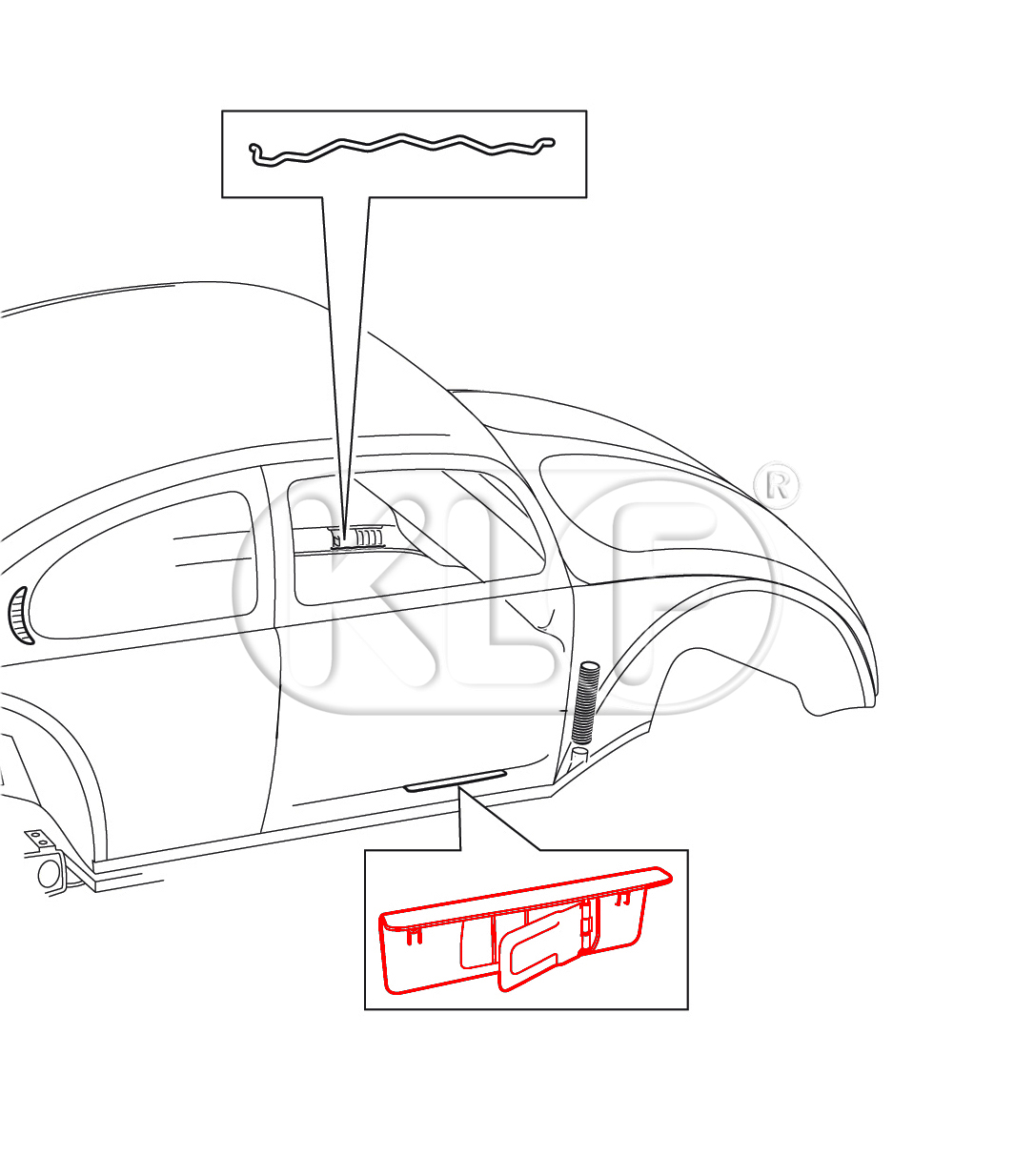 Heater Vent incl. flap and knob, right, onvertible 08/68 - 07/70, sedan year 08/68 on