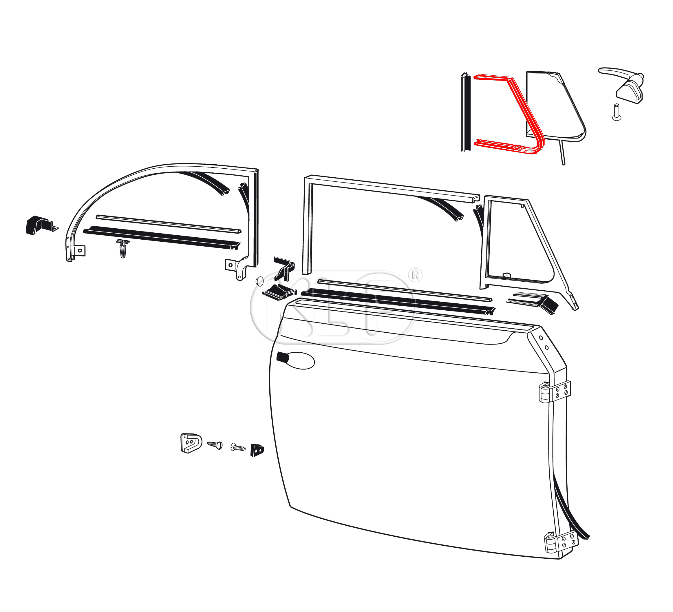 Vent Wing Seal, convertible right, year thru 7/64