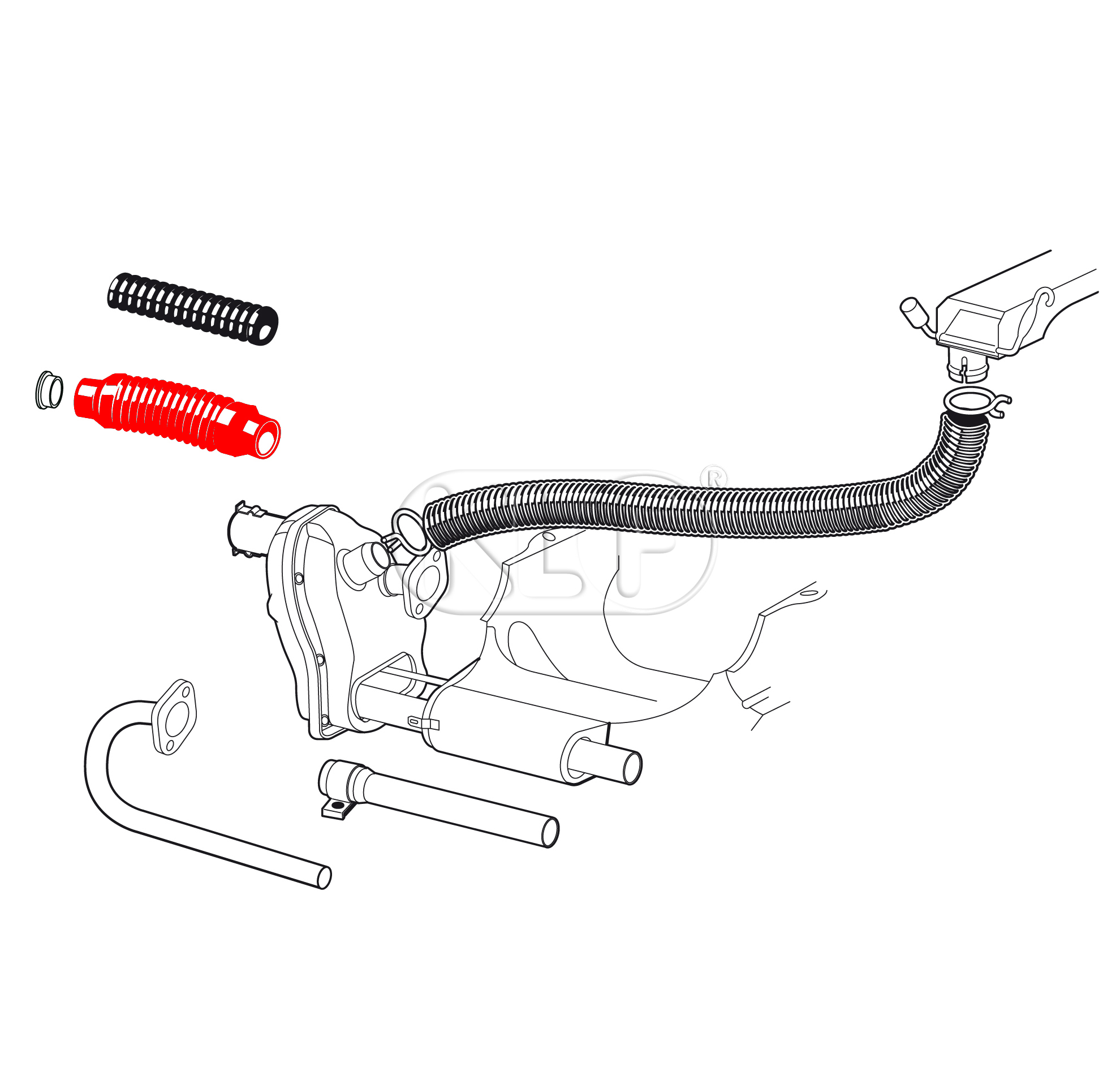 Heizungsschlauch zwischen Motor und Karosse, 60/50mm Durchmesser, 340mm Länge