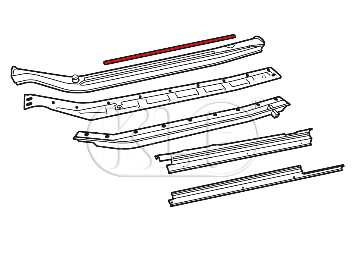 Carpet Securing Channel, lenght 1100 mm, sedan year 69 on (starting at chassis # 119476295), convertible year 08/70 on