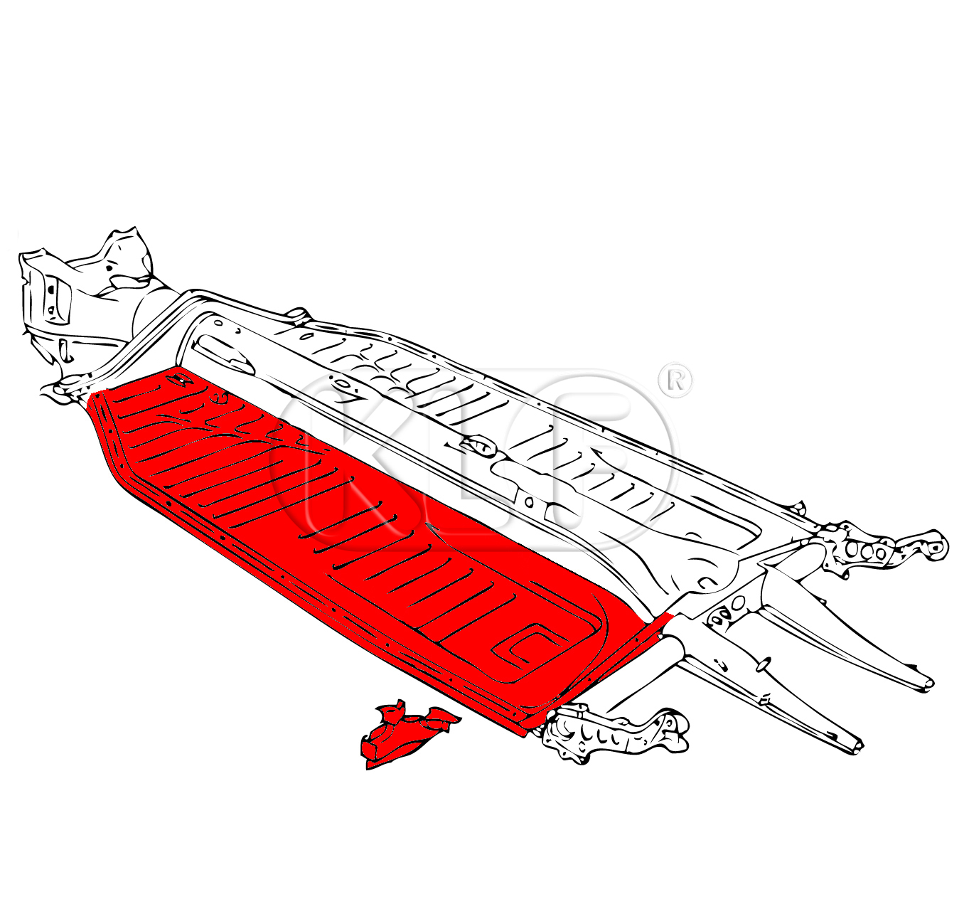 Floorpan half, left, with seat runners, top quality, year 08/70 - 07/72