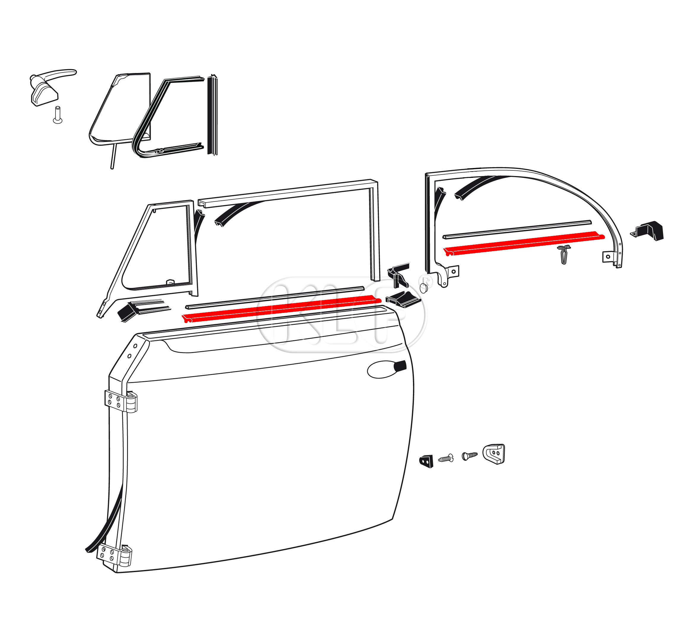 Door Window Scrapers, inner and outer, pair, convertible year 53-7/64