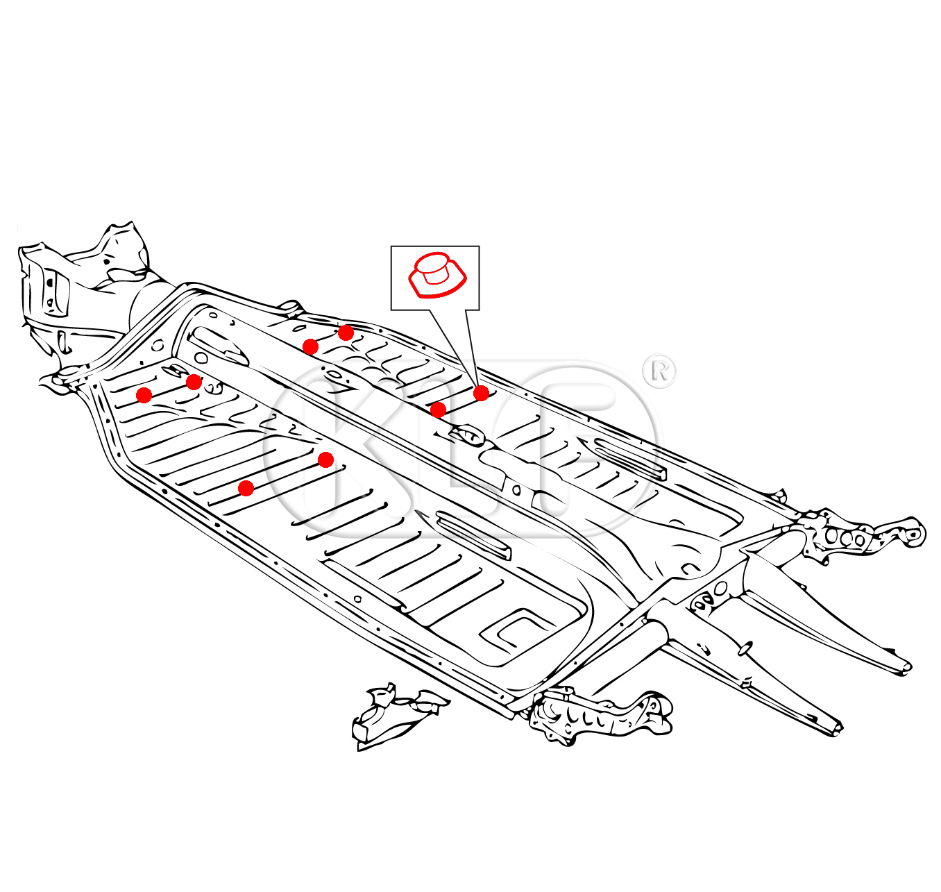 Floor mat struds, set of 8, year 08/55 - 07/59