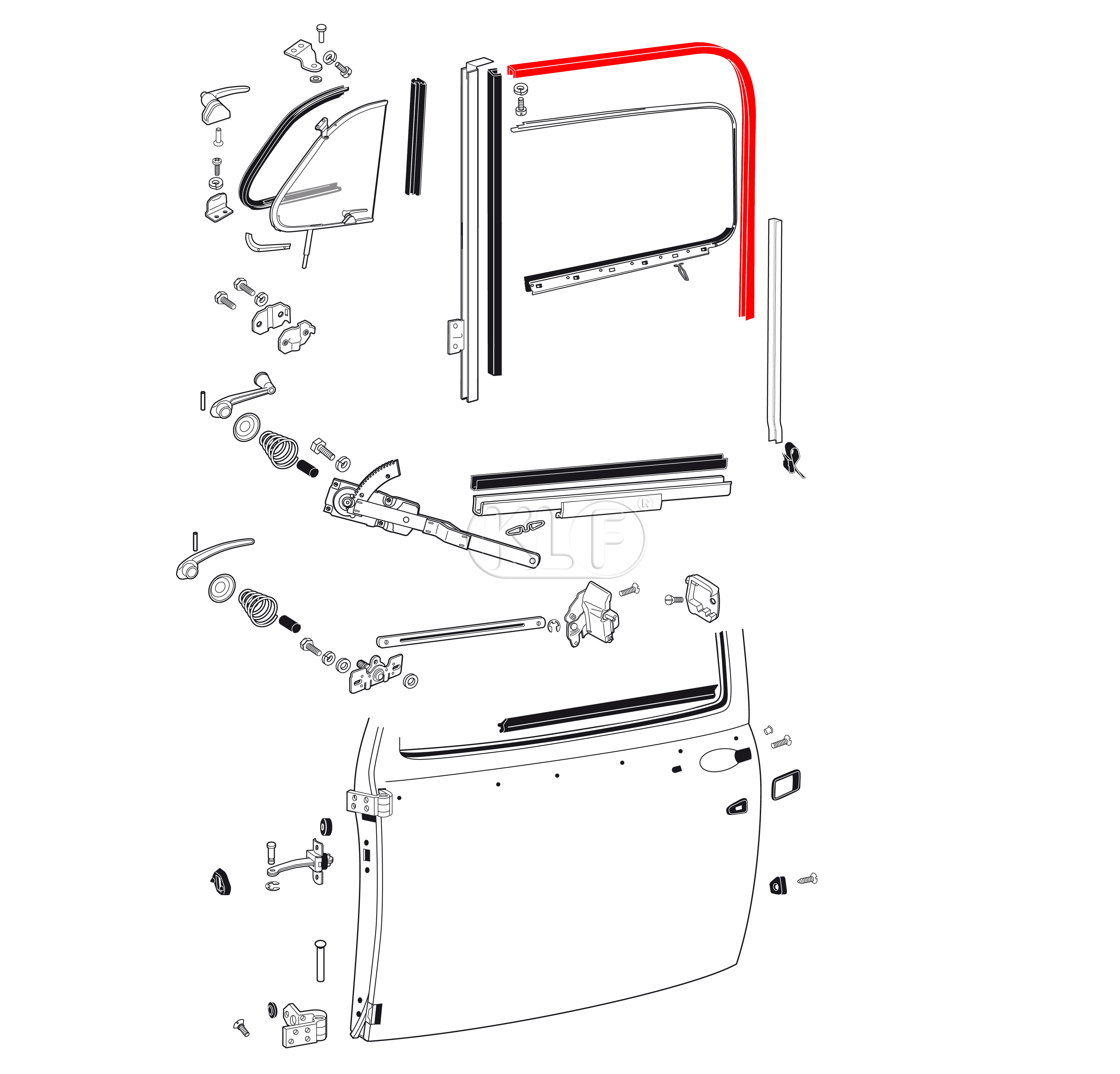 Door Window Felt Channel, top & rear, year 10/52 on