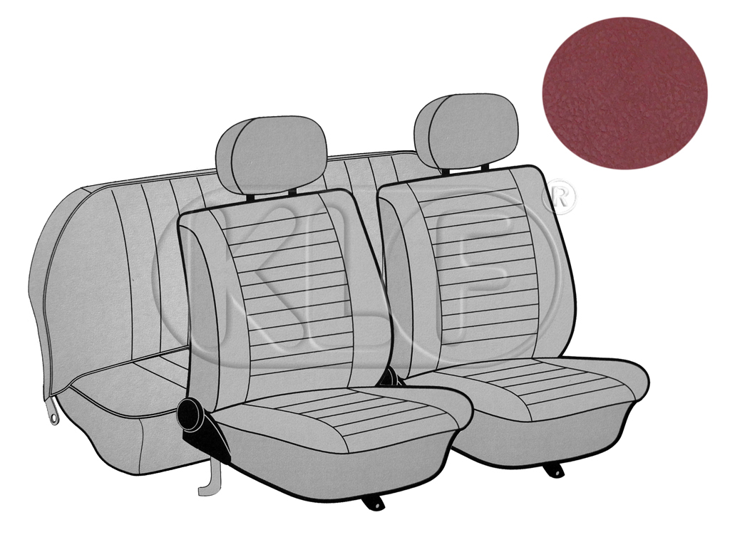 Sitzbezüge vorne und hinten, Cabrio, glatt, rot, Satz, ab Bj. 08/76