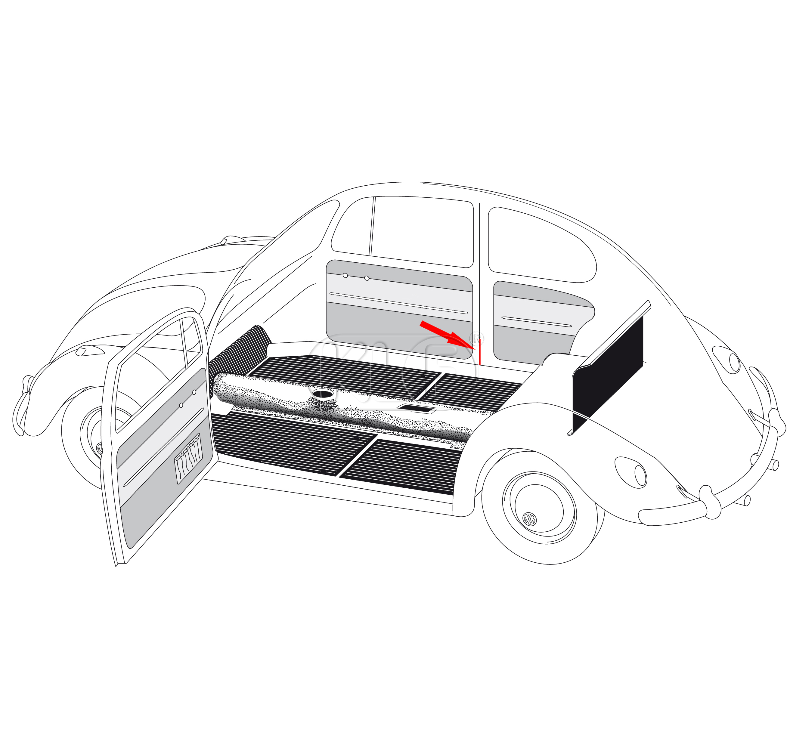 Clamping strip for headliner, length 452mm