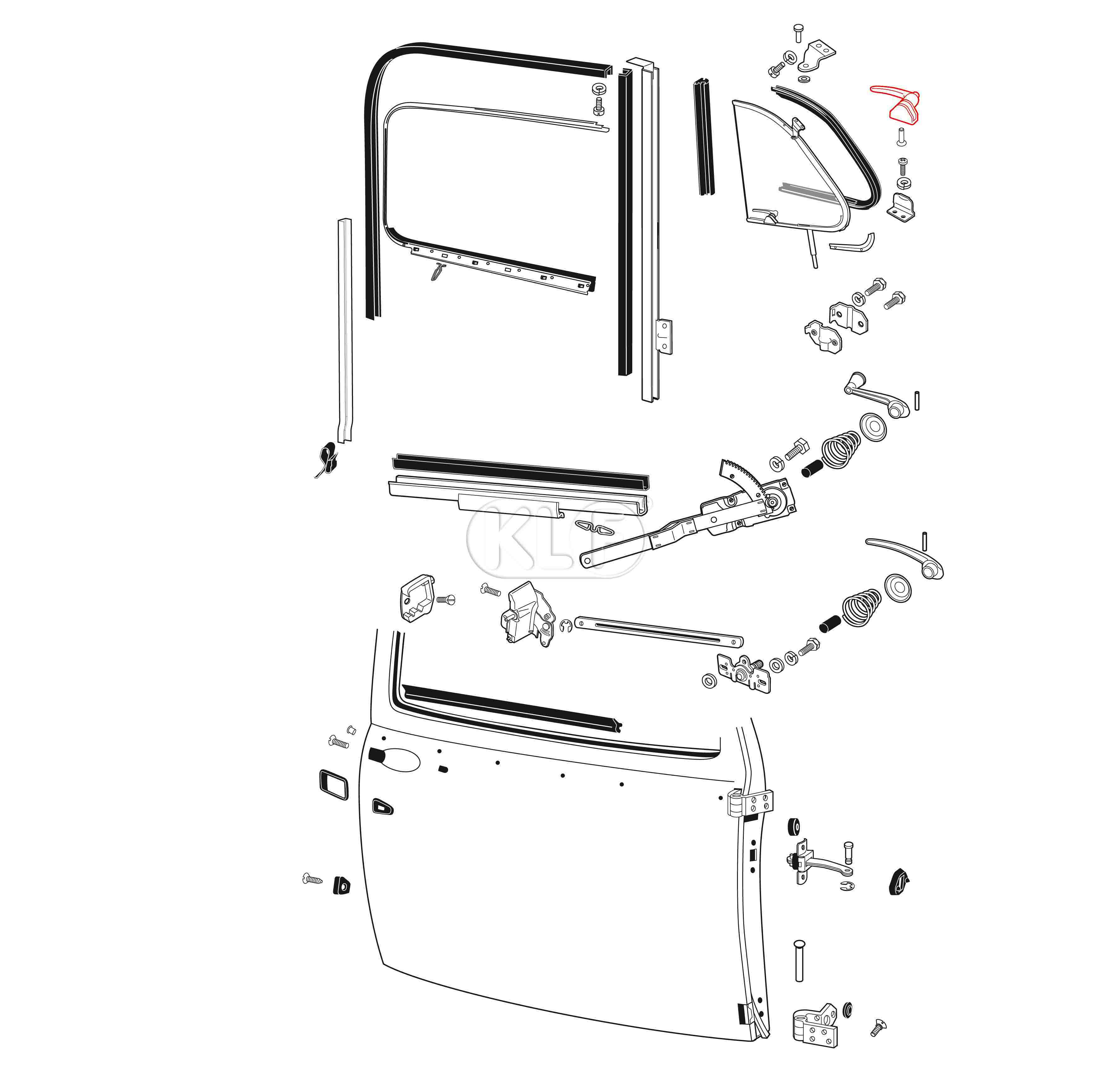 Lock Assembly for Vent Wing, right, year 08/55 - 08/64, convertible thru 07/67