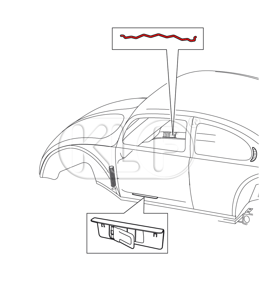 Vent Cover Securing Clip, pair year 62-68