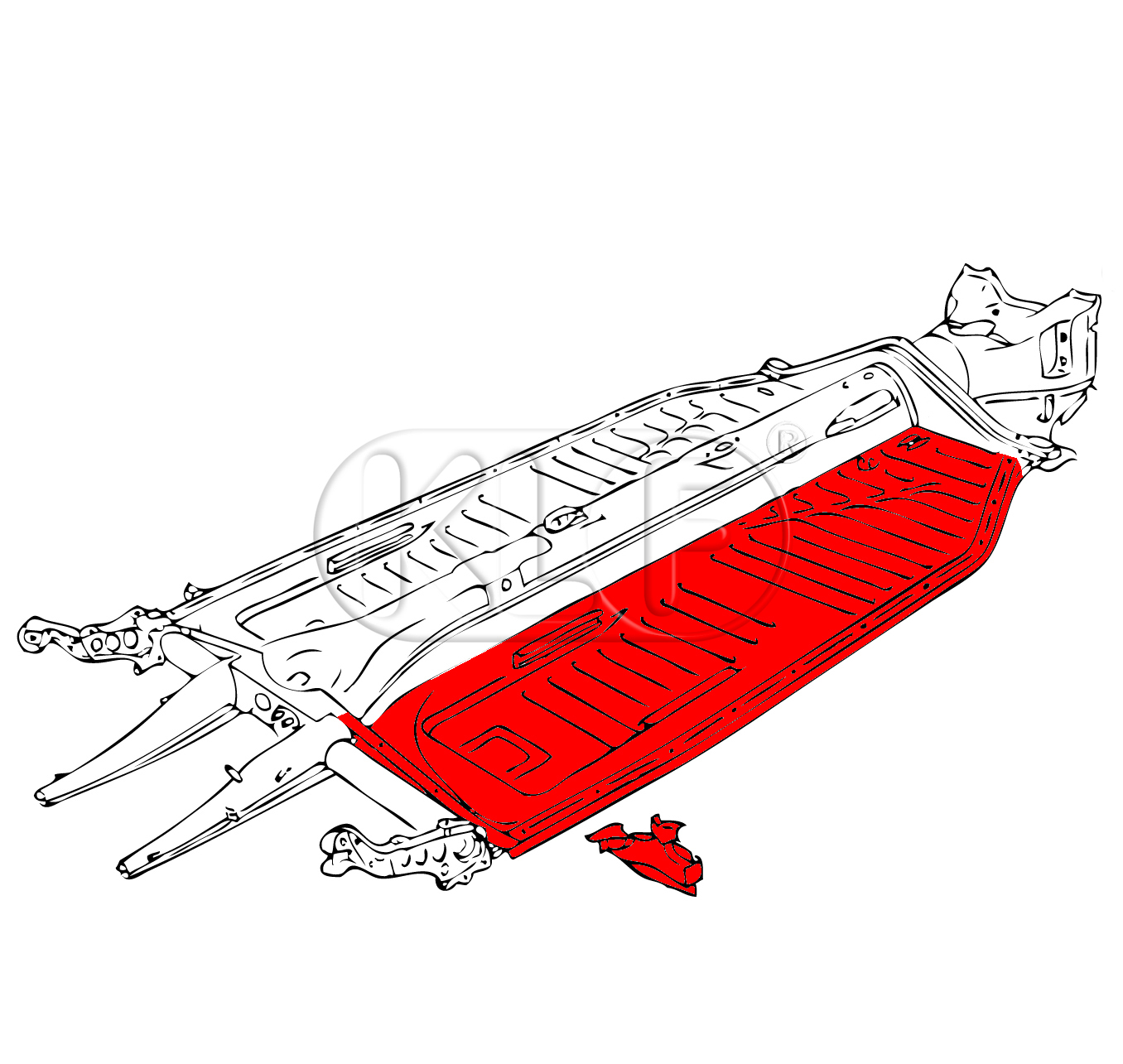 Floor Pan, right, with seat rails, top quality, year 8/72 on