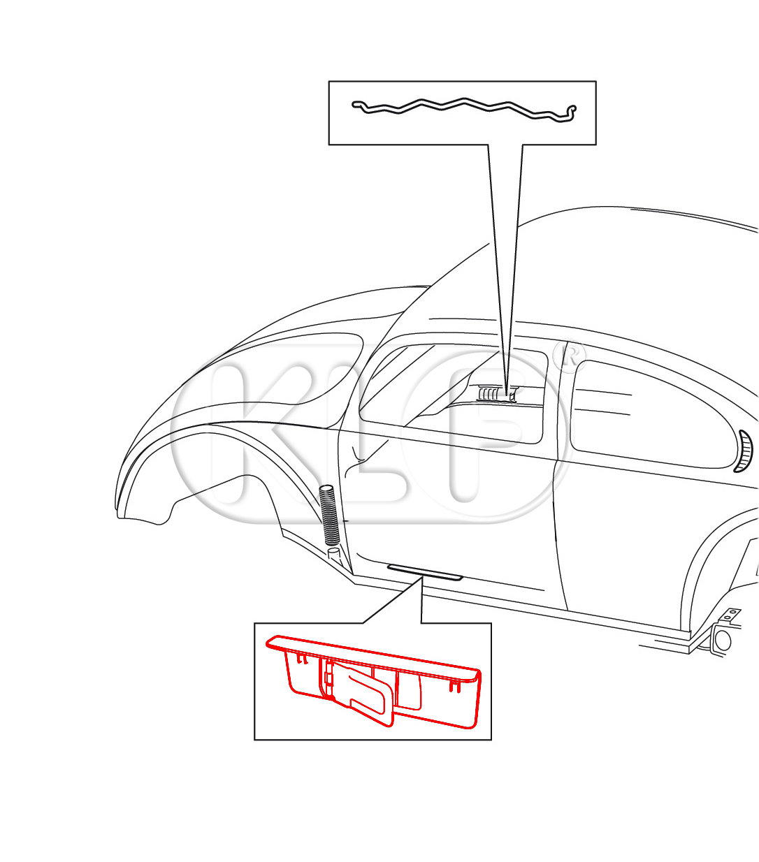 Heater Vent incl.flap and knob, left, convertible 08/68 - 07/70, sedan year 08/68 on