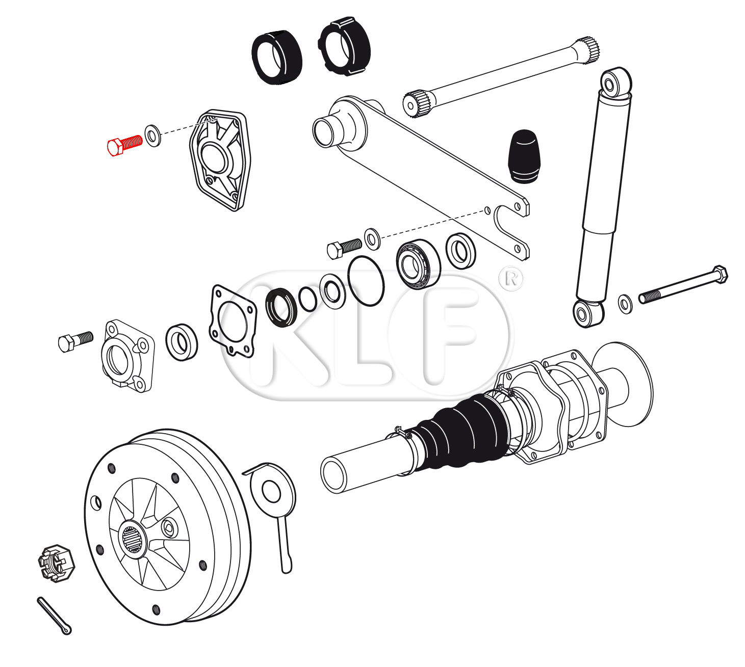 Torsion arm cover bolt, M10x18 wrench size 15, year 08/59 on