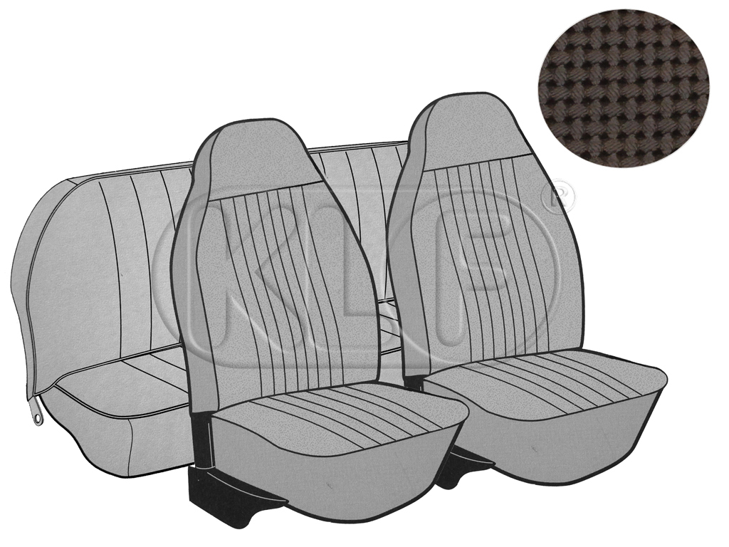 Sitzbezüge vorne und hinten, Cabrio, Korbmuster, braun, mit integrierter Kopfstütze, Satz, Bj. 08/72 - 07/73