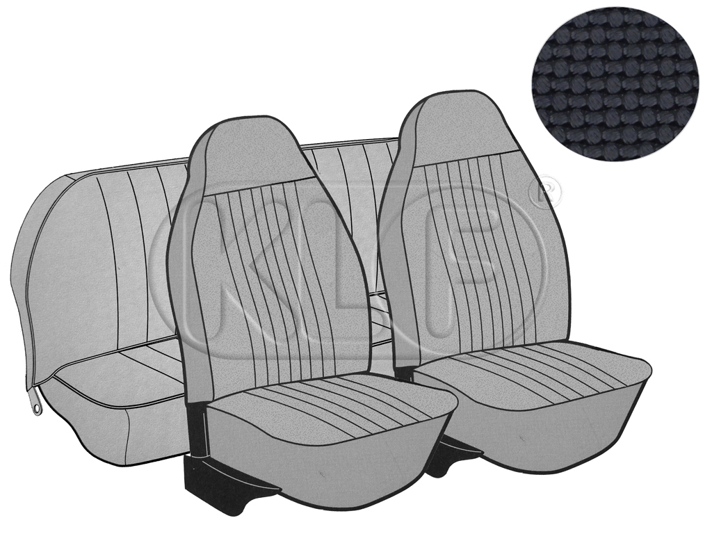 Sitzbezüge vorne und hinten, Cabrio, Korbmuster, schwarz, mit integrierter Kopfstütze, Satz, Bj. 08/72 - 07/73