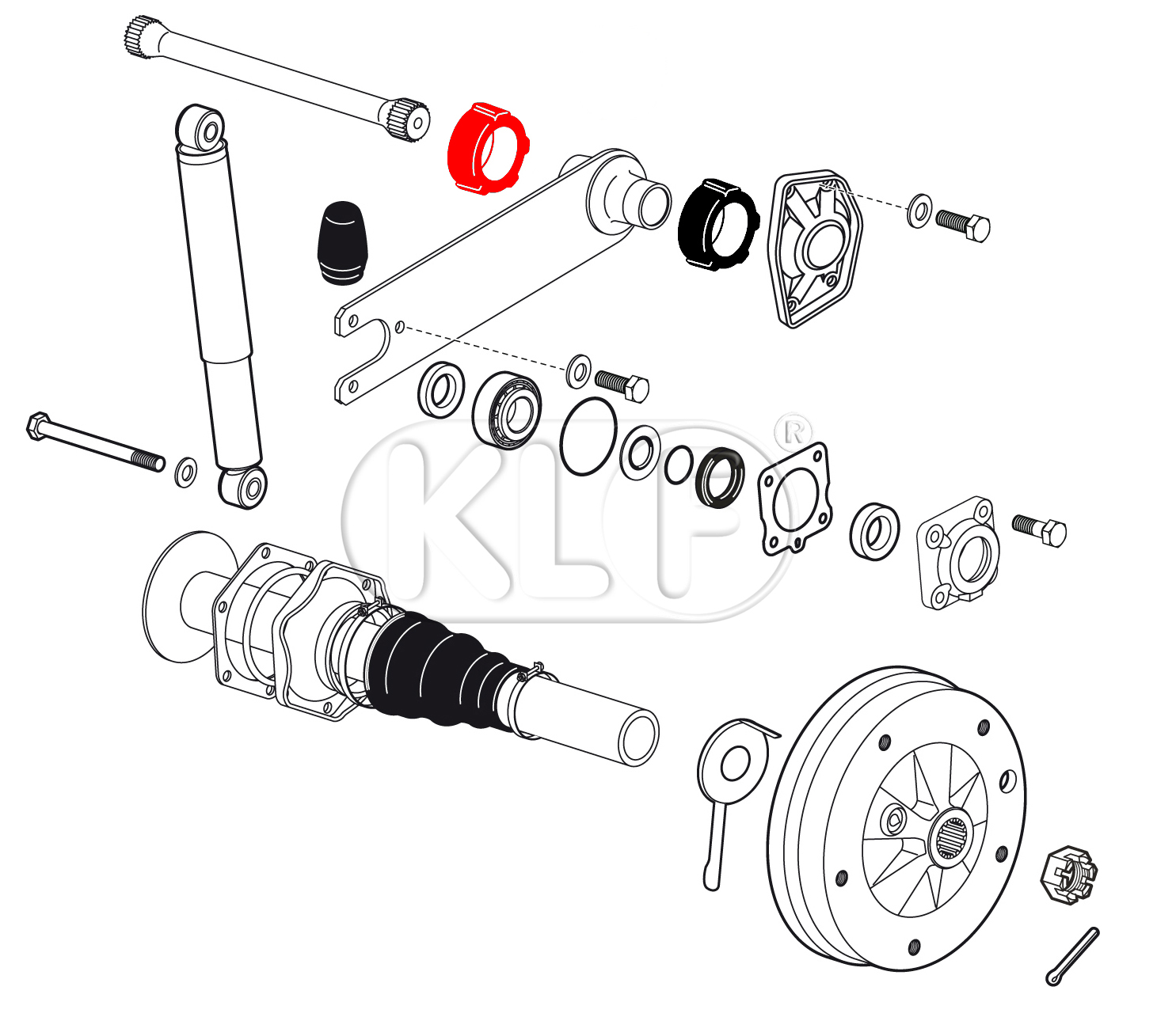 Rubber Bushing Torsion Arm, for heavy duty applications, outer left year 8/59-7/68, inner right year 8/59 on