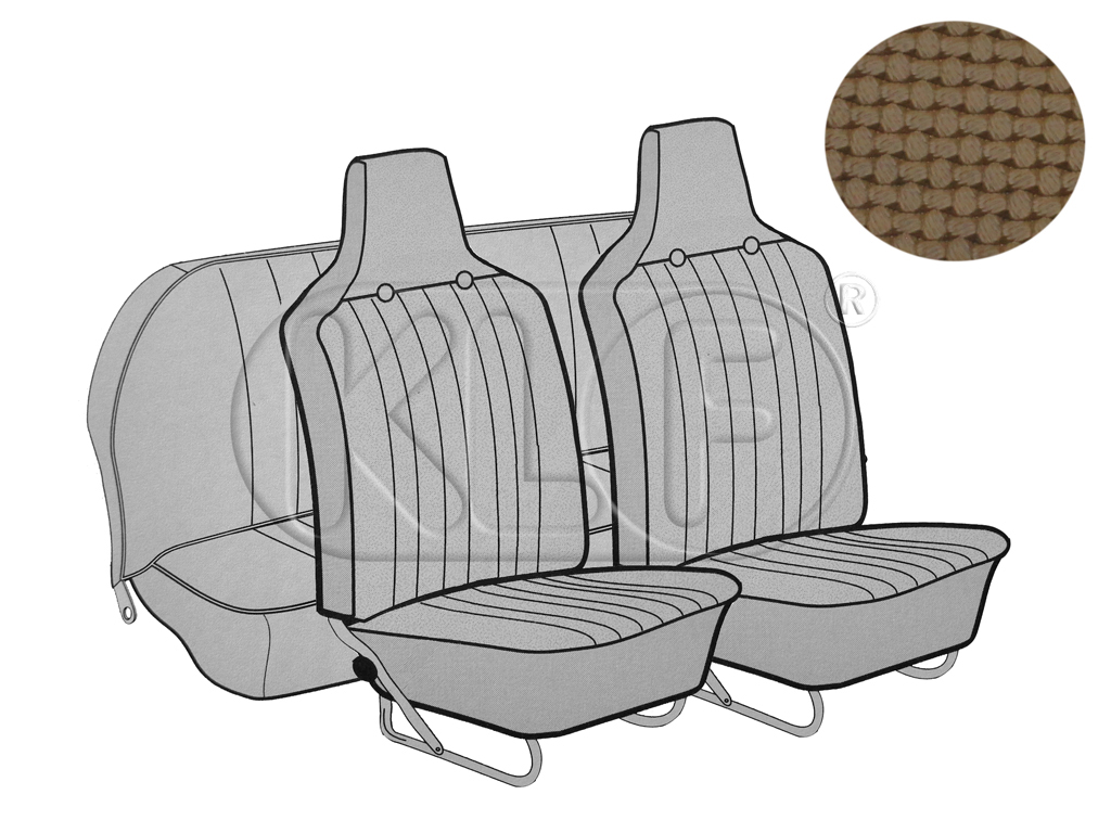 Seat Covers, front+rear, basket weave, year 8/69-7/72 convertible, tan with integr. headrest