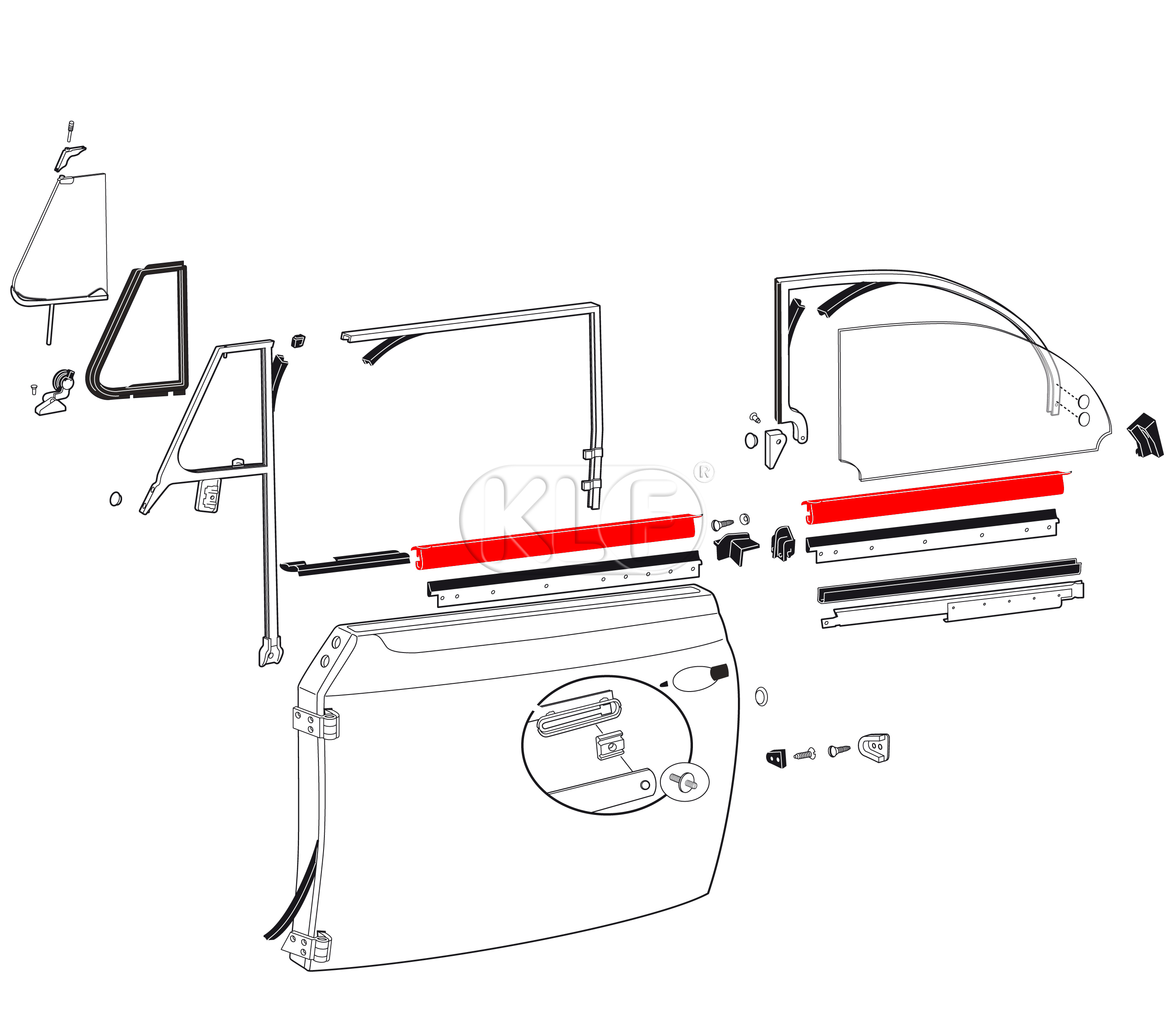 Door Window Scrapers, inner, pair, convertible year 8/64 on