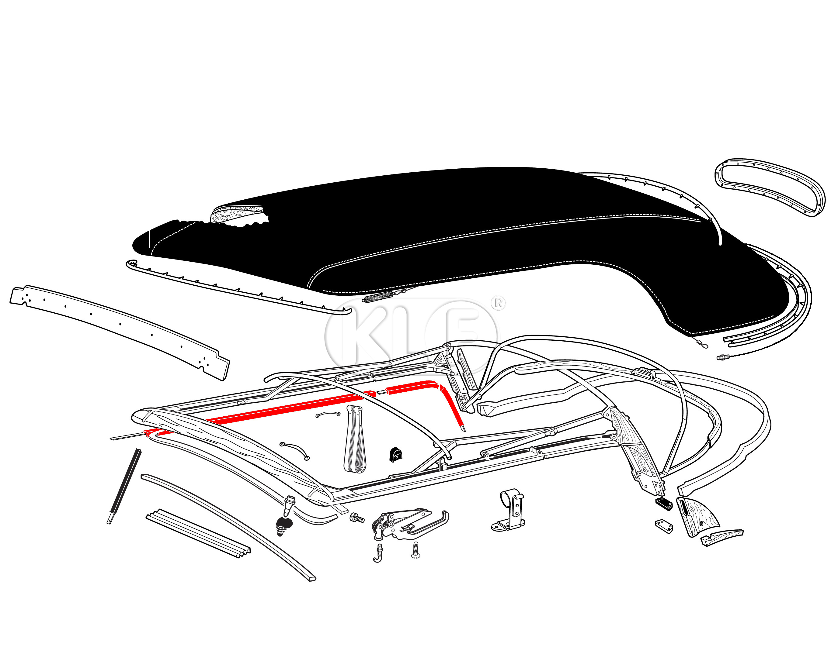 Seal for Side Window to Top Frame, 6 pcs, year thru 7/64