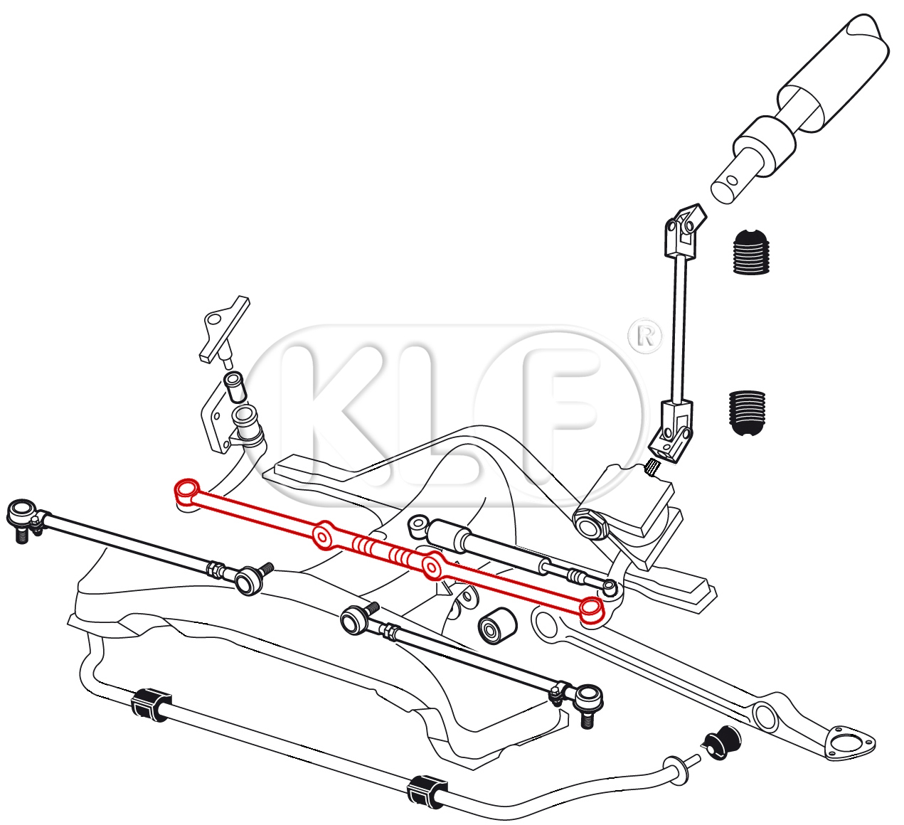 Tie Rod, complete, center, 1302/1303 only, year 8/70-7/74