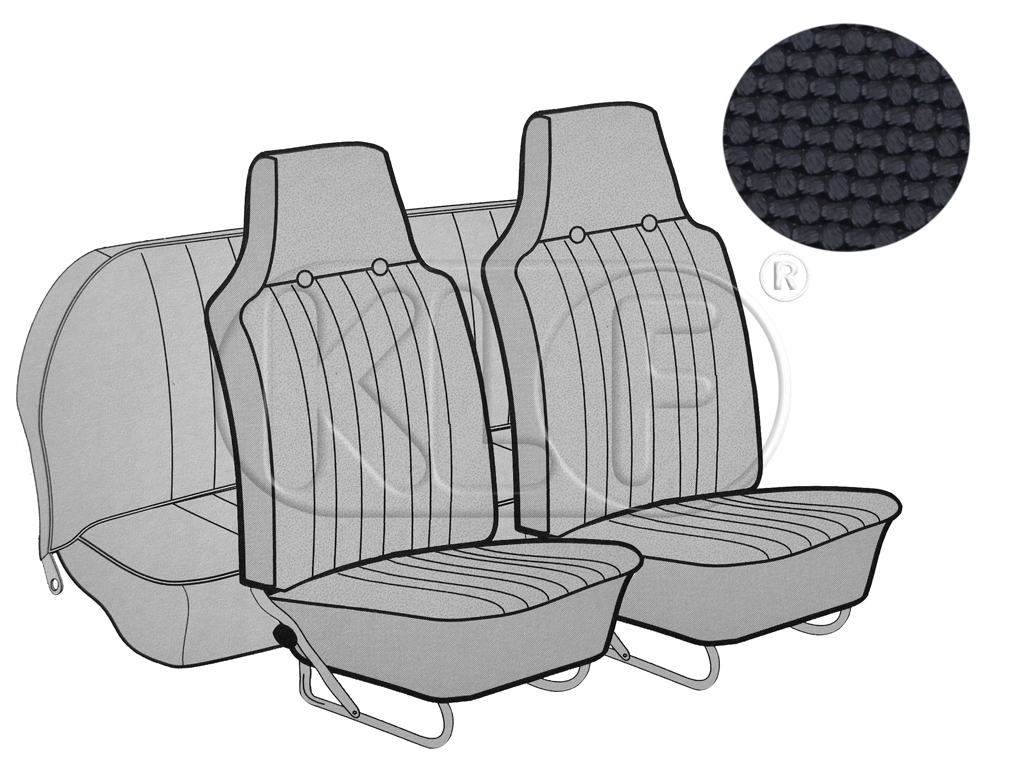 Sitzbezüge vorne und hinten, Cabrio, Korbmuster, schwarz, mit integrierter Kopfstütze, Bj. 12/66 - 07/69