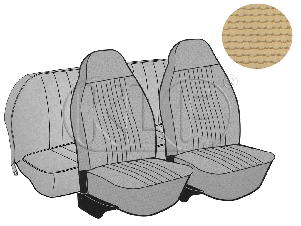 Sitzbezüge vorne und hinten, Cabrio, Korbmuster, sand, mit integrierter Kopfstütze, Satz, Bj. 08/72 - 07/73