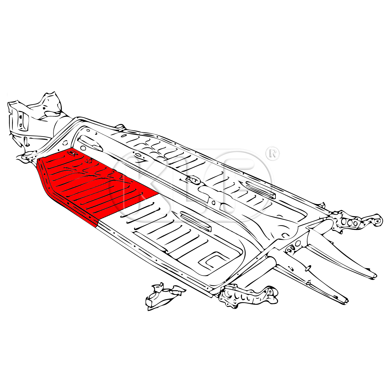 Floorpan Quarter front, left, alternative quality, year 8/72 on