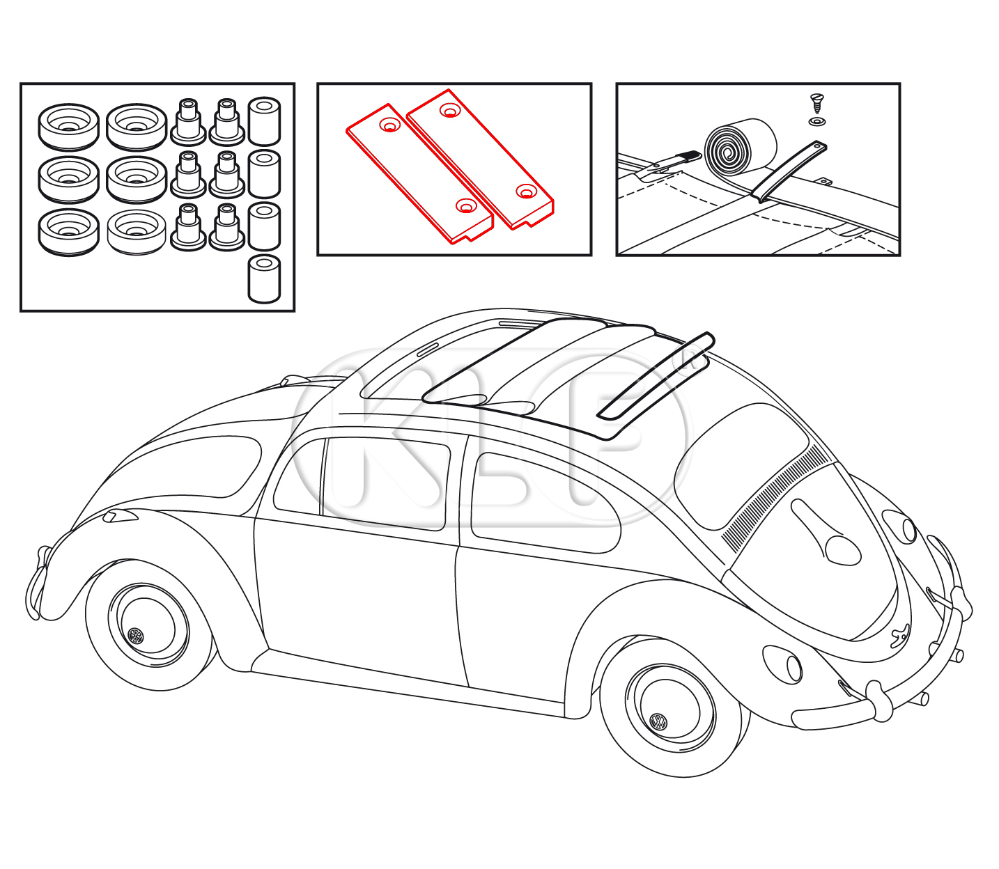 Inner Sunroof Guide, front, pair, year 8/56 on