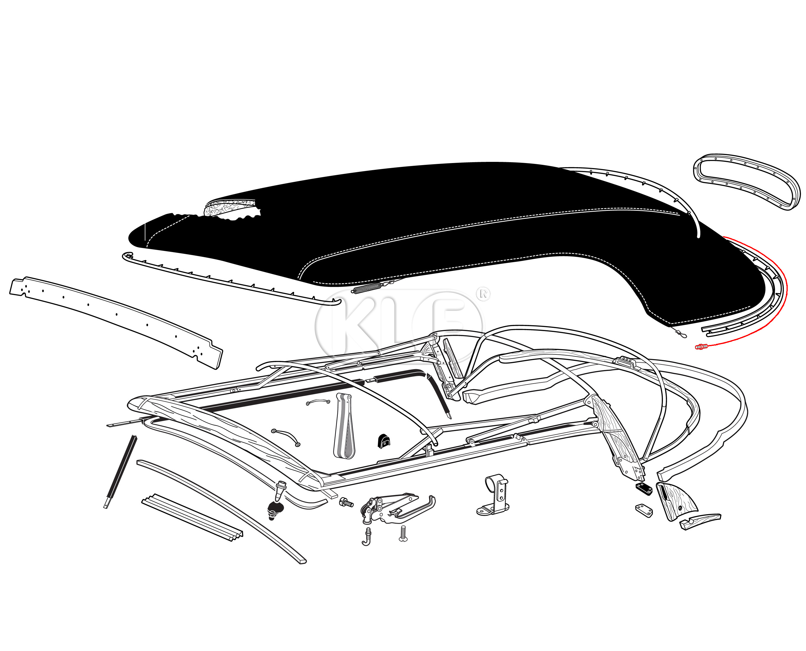 Rear Tension Cable, convertible, year 67 on (starting at chassis # 157250033 )