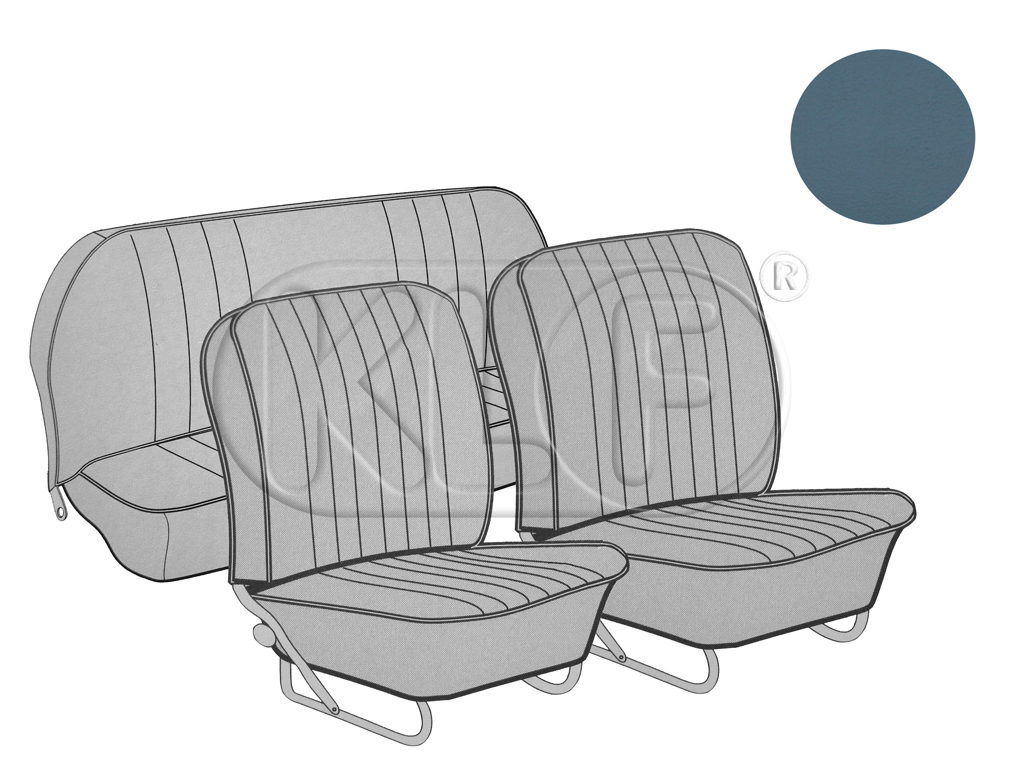 Sitzbezüge vorne und hinten, Cabrio, altblau, Classic-Style, Bj. 08/55 - 07/64