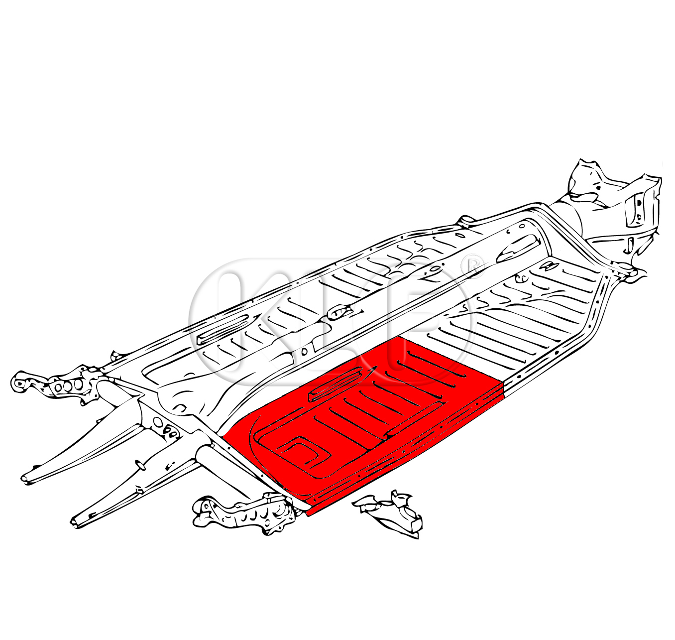 Floorpan Quarter, rear, right, with seat runners, alternative quality, year 8/72 on