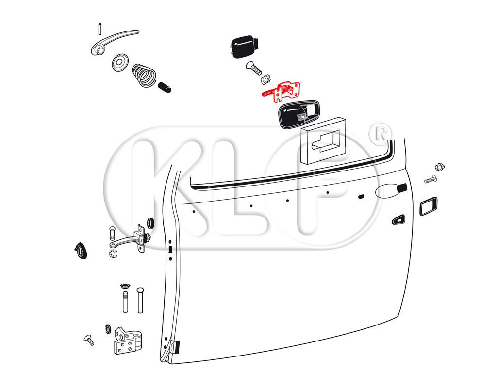 Door Release Handle, left, chrome, convertible, year 08/70 - 07/73