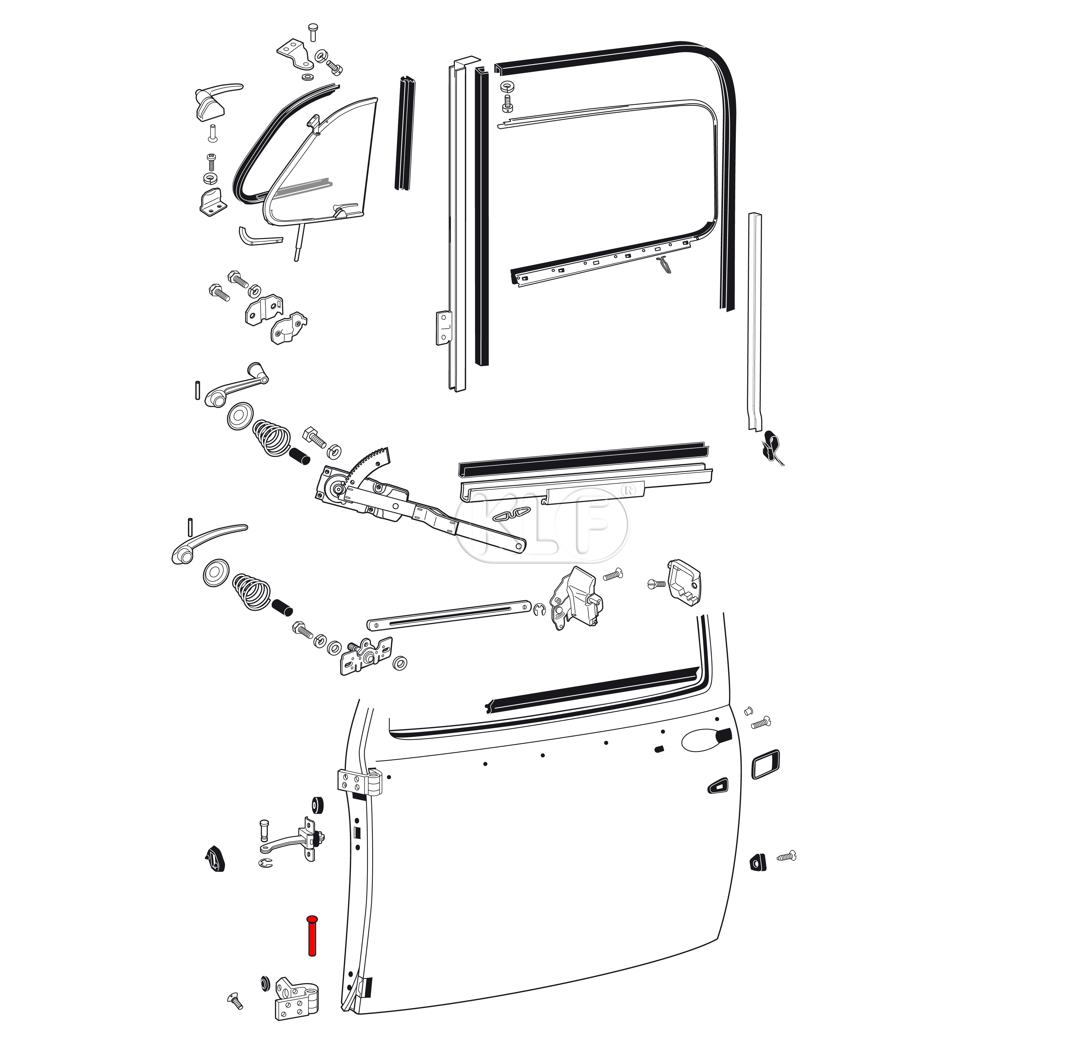 Hinge Pin for mounting mirror on door, second oversize 8,15mm diameter, year thru 07/67