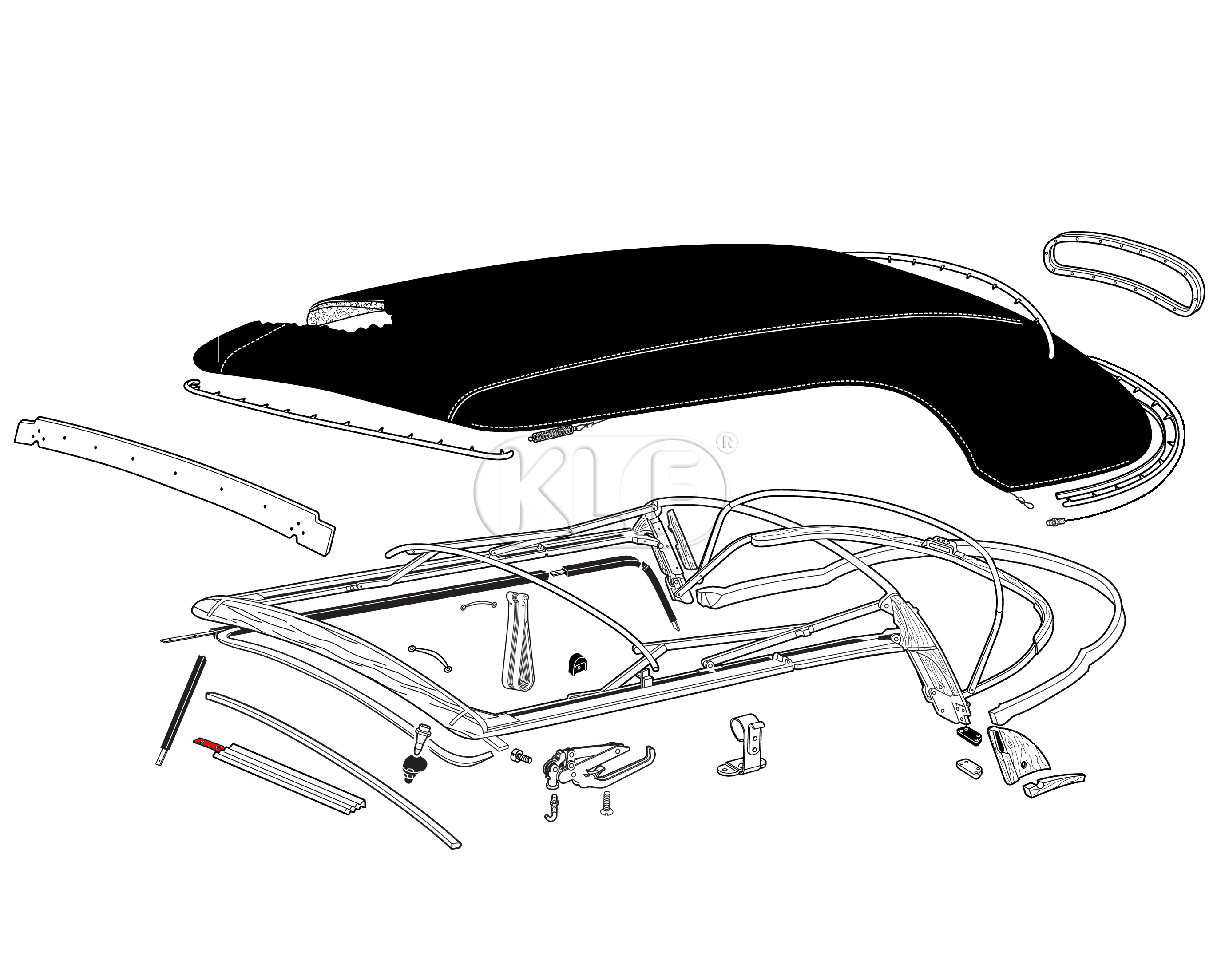 Header Bow Seal Mounting Strips, aluminum, comes with screws, set of 3, year 08/67 - 07/72