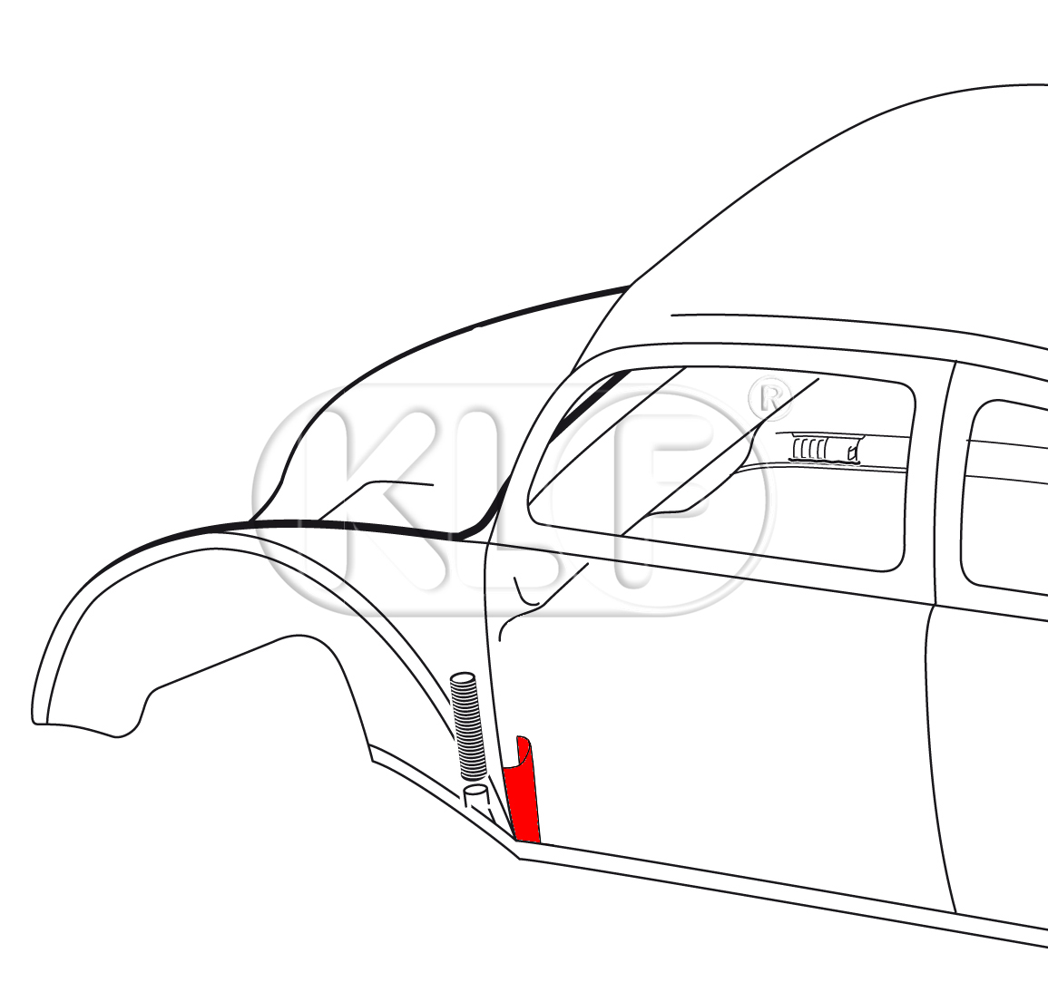 Door Pillar Lower Section left, with threaded plate (3 door screws) top quality, year 05/62 on