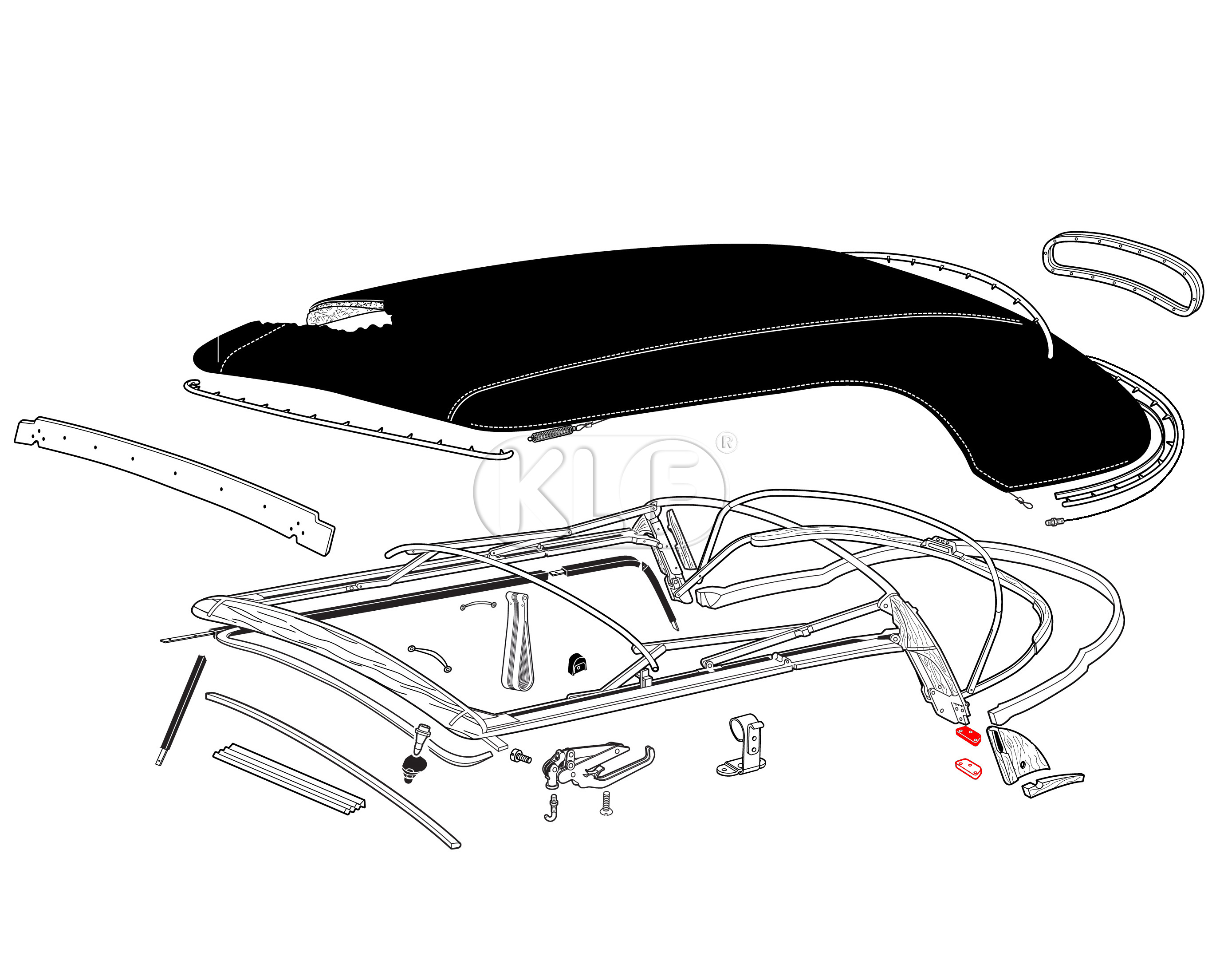 Seal for Rear Bow Base, pair, year 8/64-7/72