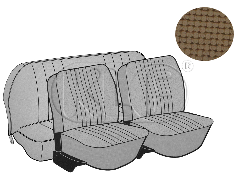 Sitzbezüge vorne und hinten, Cabrio, Korbmuster, hellbraun, Satz, Bj. 08/72 - 07/73