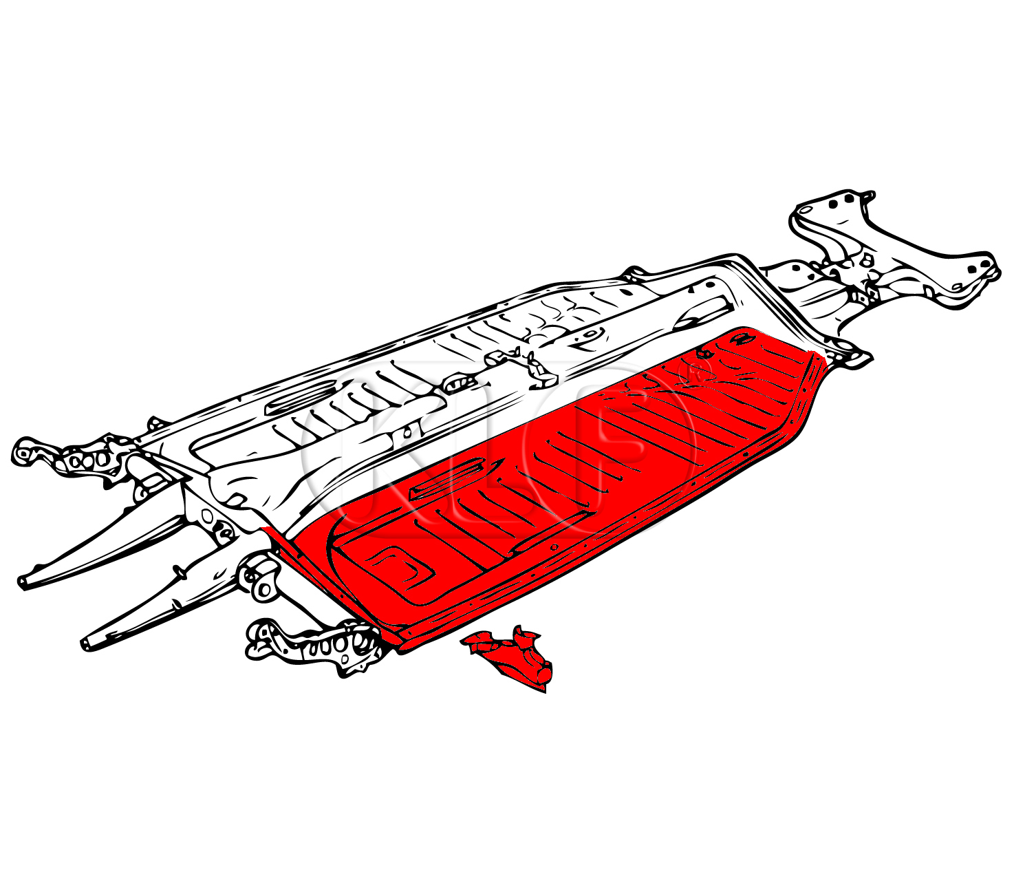 Floor Pan, right, with seat rails, top quality, year 8/72 on