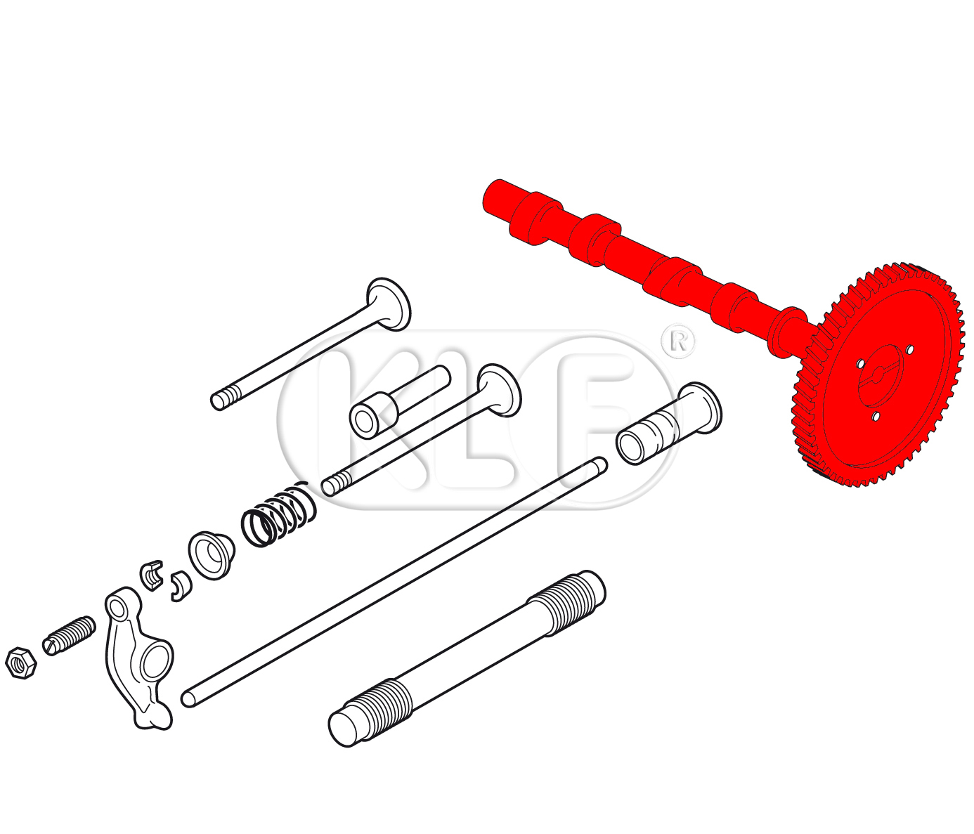 Camshaft with Gear, 25-37 kW (34-50 PS), 4-hole camshaft gear