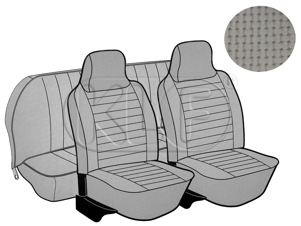 Seat Covers, front+rear, Basket, year 8/73-7/75 sedan, grey with integrated headrest