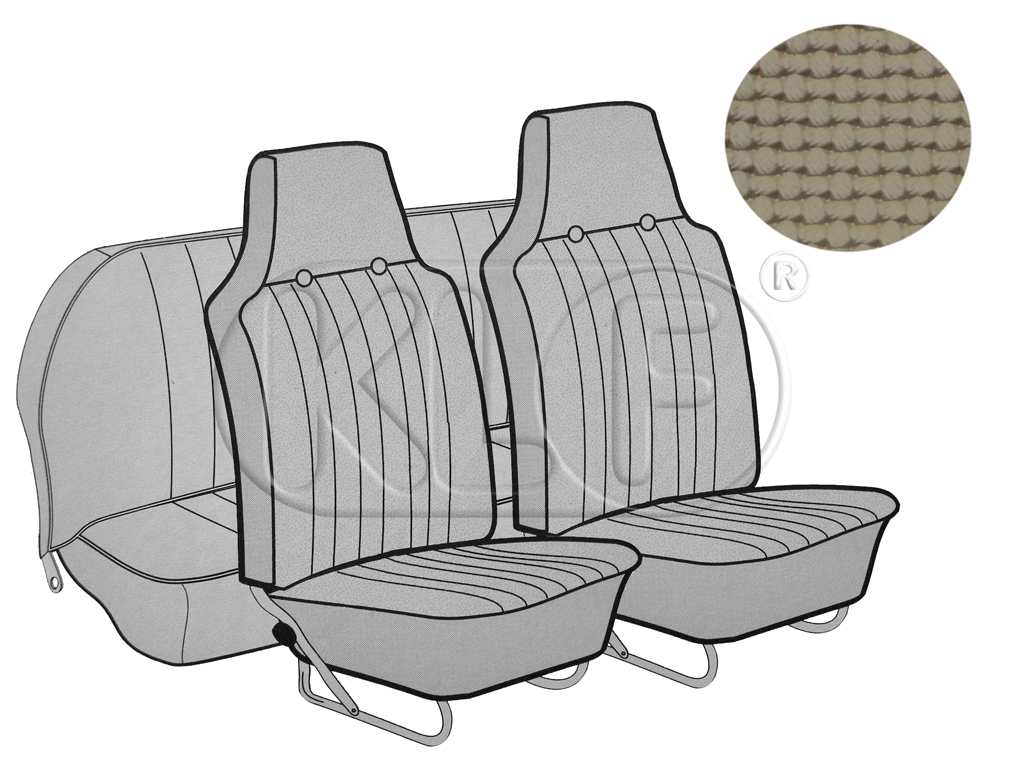 Seat Covers, front+rear, basket weave, convertible, with integr. headrest year 12/66-7/69, beige